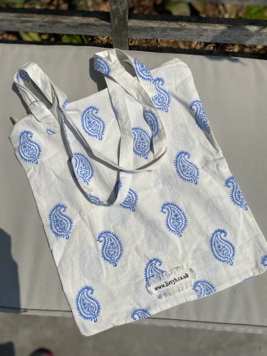 Paisley Zipped Tote Bag (Blue)