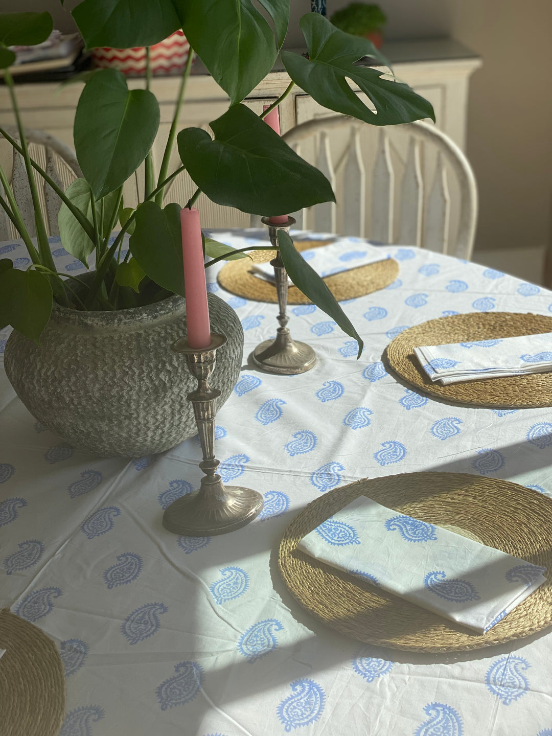 Paisley Tablecloth Cornflower Blue
