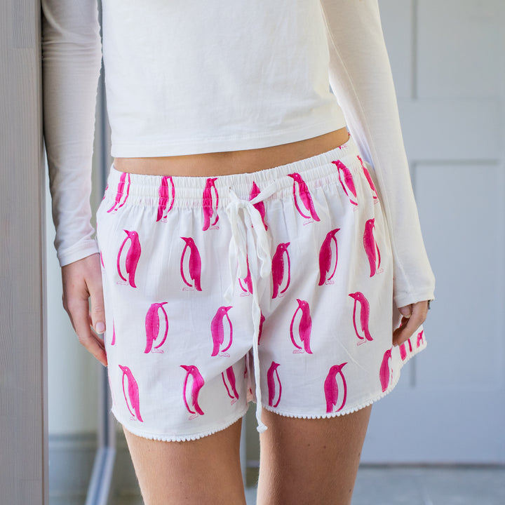 Penguin Pyjama Shorts (Pink)
