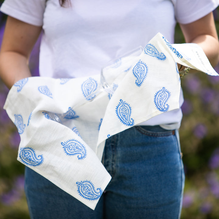 Paisley Linen Tea Towel (Blue)