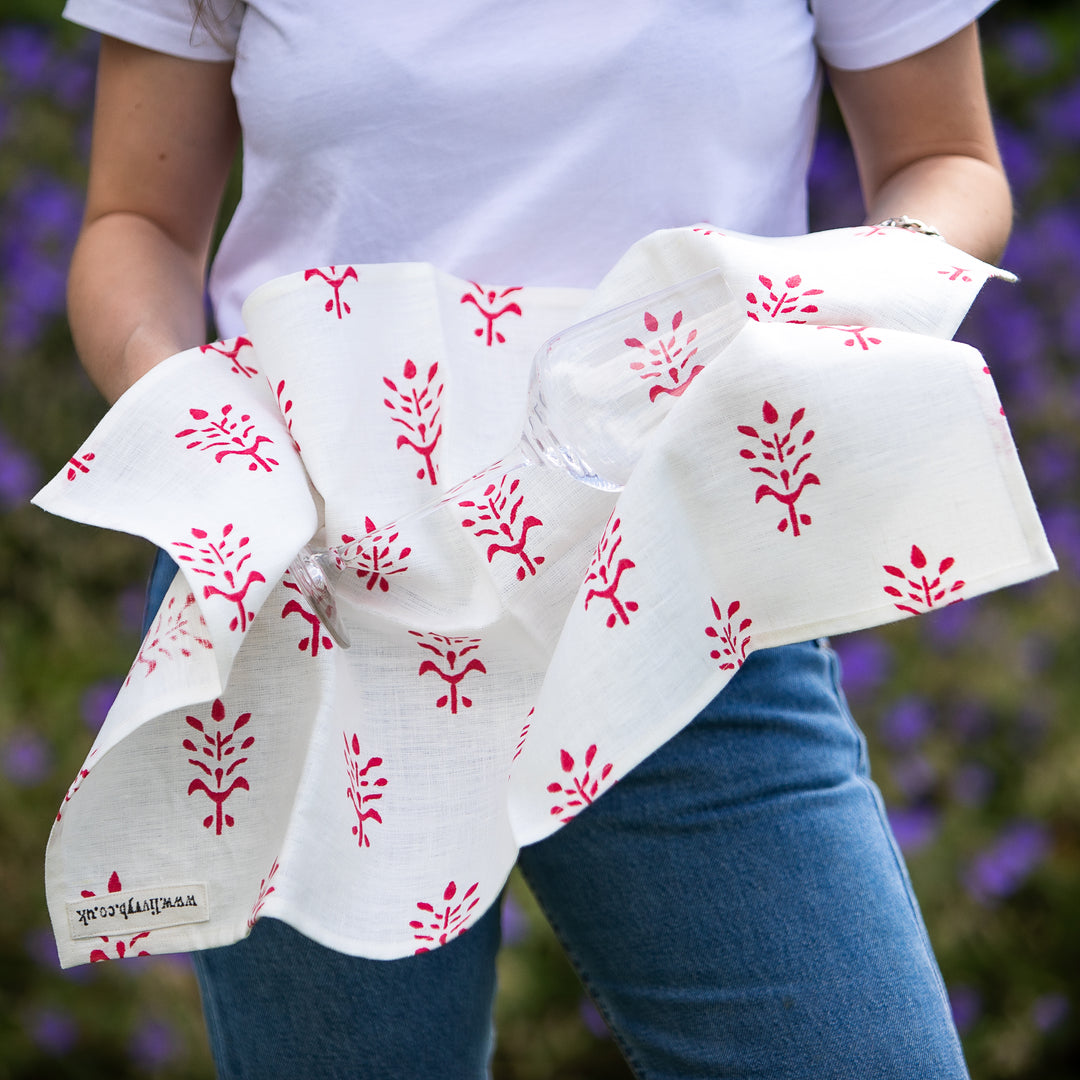 Booti Linen Tea Towel (Hot Pink)